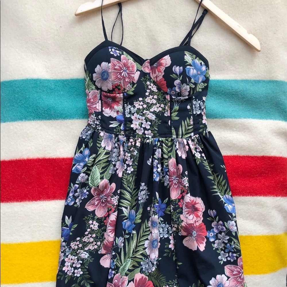 Band of Gypsies Black Floral Sleeveless Corset top Mini Dress XS